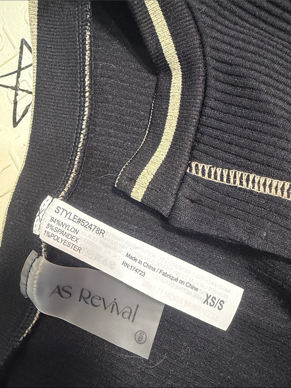 Women’s Black Ribbed Crop Top with Contrast Stitching - Picture 4 of 4